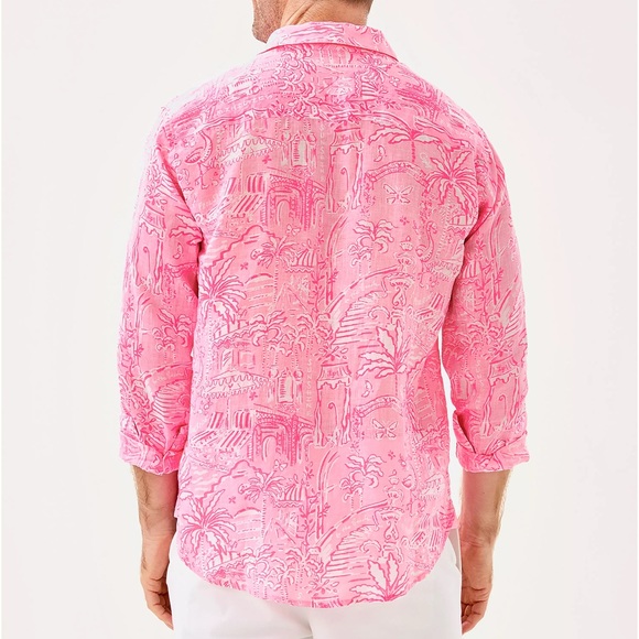 Lilly Pulitzer Men’s Addison Seacoast Linen Shirt – Size L - Picture 4 of 8